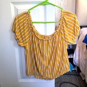 off the shoulder golden yellow with white strip shirt American eagle Size Medium